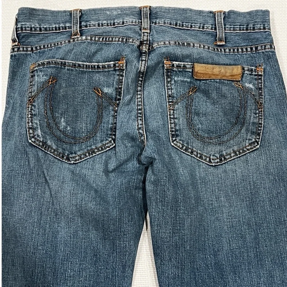True Religion Mens Distressed‎ Straight Leg Jeans Blue Size 35 Made in USA